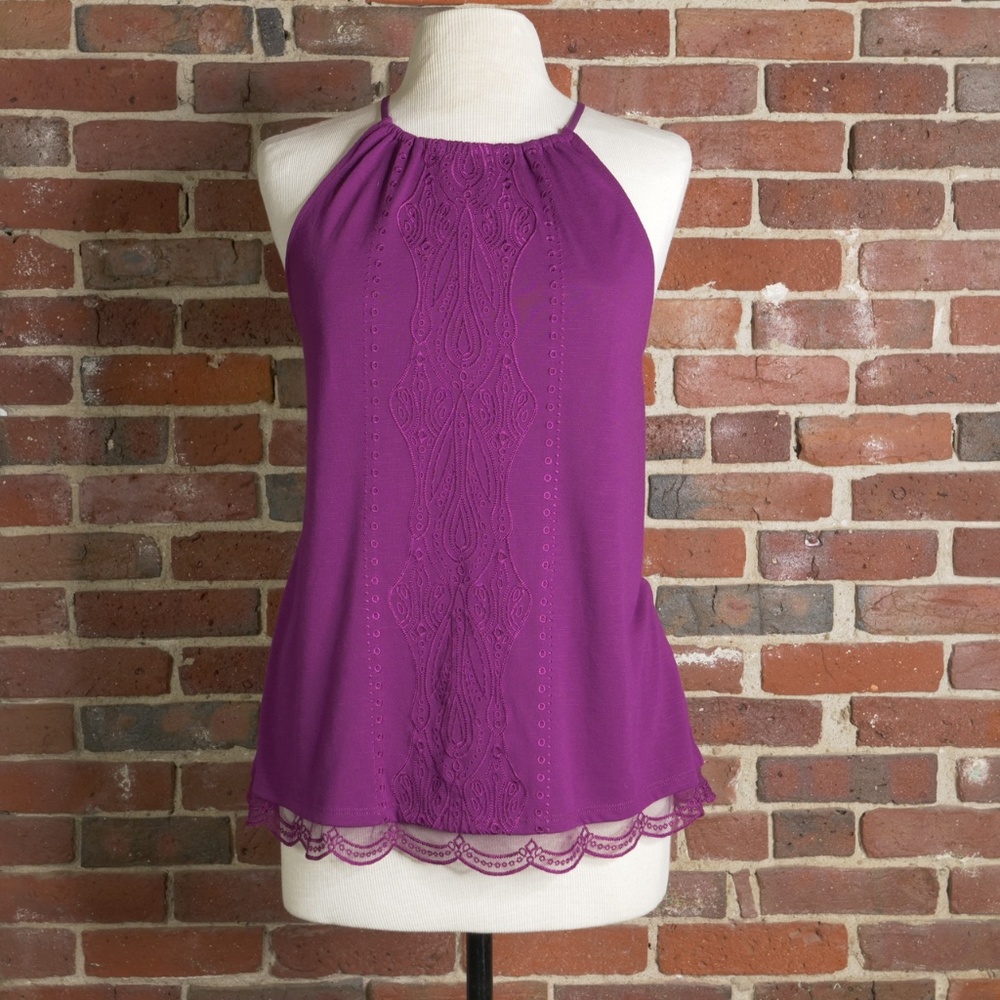 White House Black Market Embroidered Halter Tank